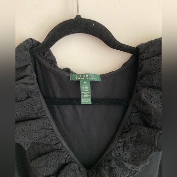 Lauren Ralph LRL Eyelet Lace Ruffle Black Midi Dress Preppy Coffee Brunch Date - Picture 14 of 16